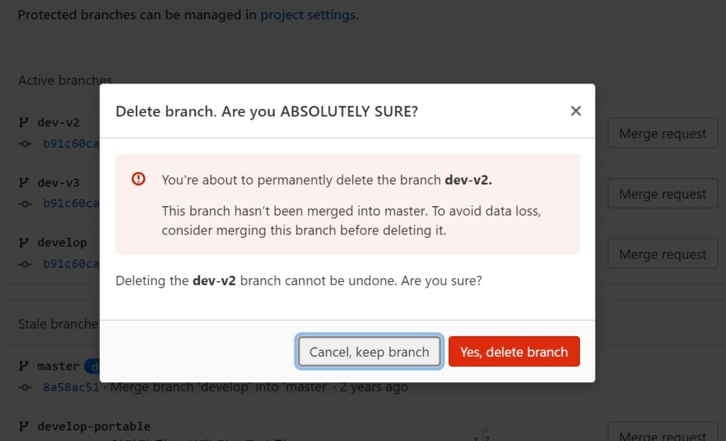 gitlab에서 브랜치 삭제 최종 확인